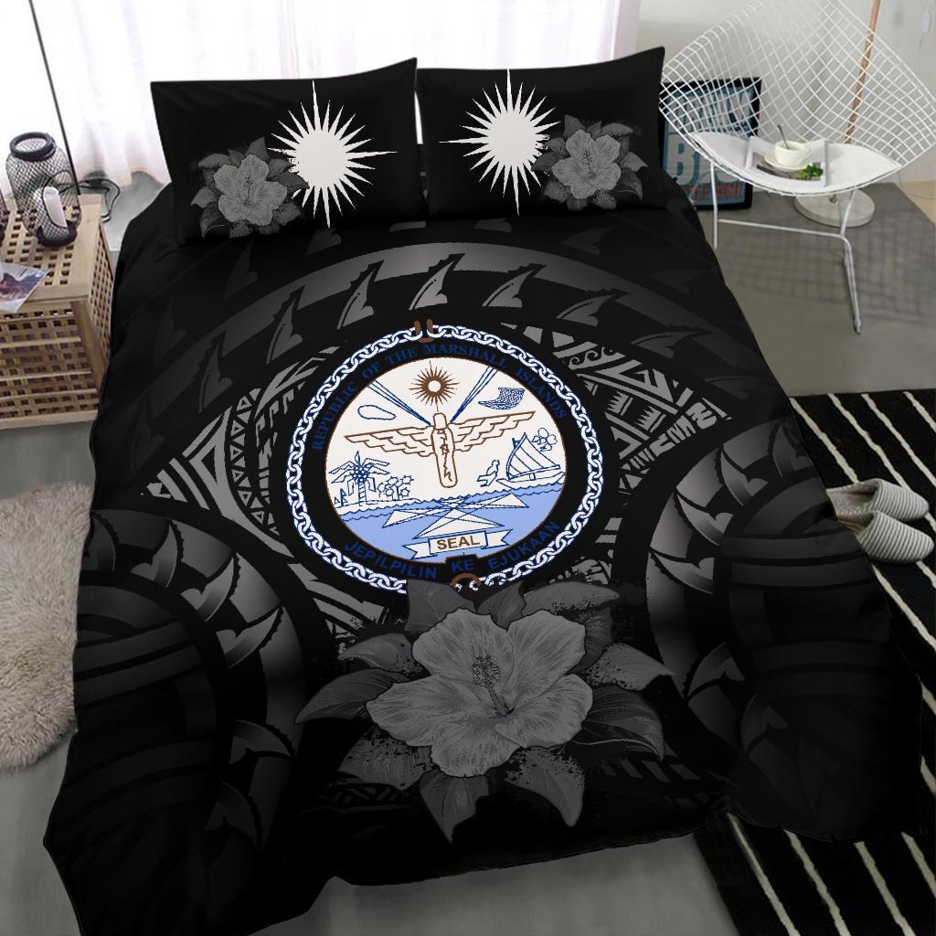 Marshall Island Duvet Cover Set - Marshall Island Seal & Gray Hibiscus - Polynesian Pride