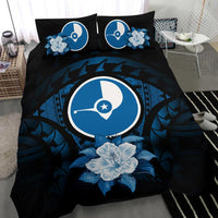 Yap Duvet Cover Set - Yap Flag & Dark Blue Hibiscus - Polynesian Pride