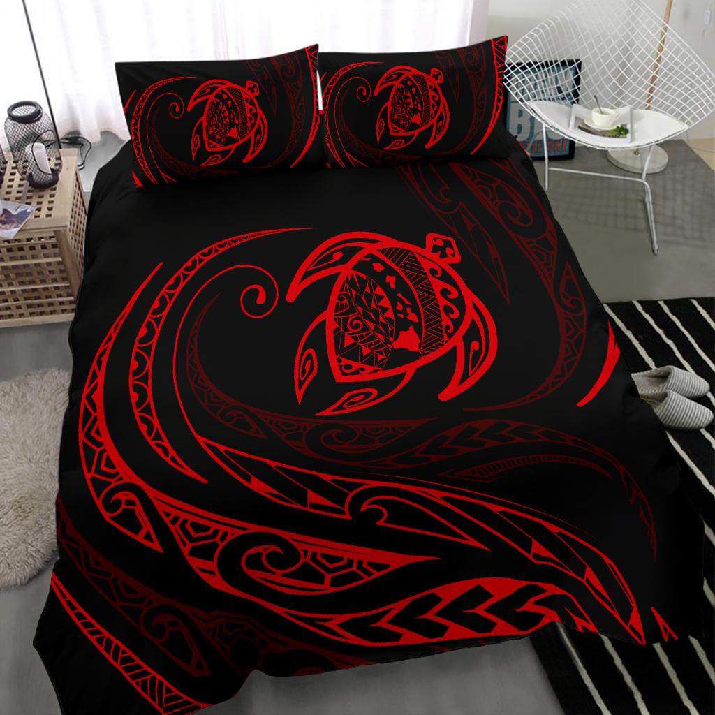 Hawaiian Map Turtle Polynesian Bedding Set - Red - Frida Style - Polynesian Pride