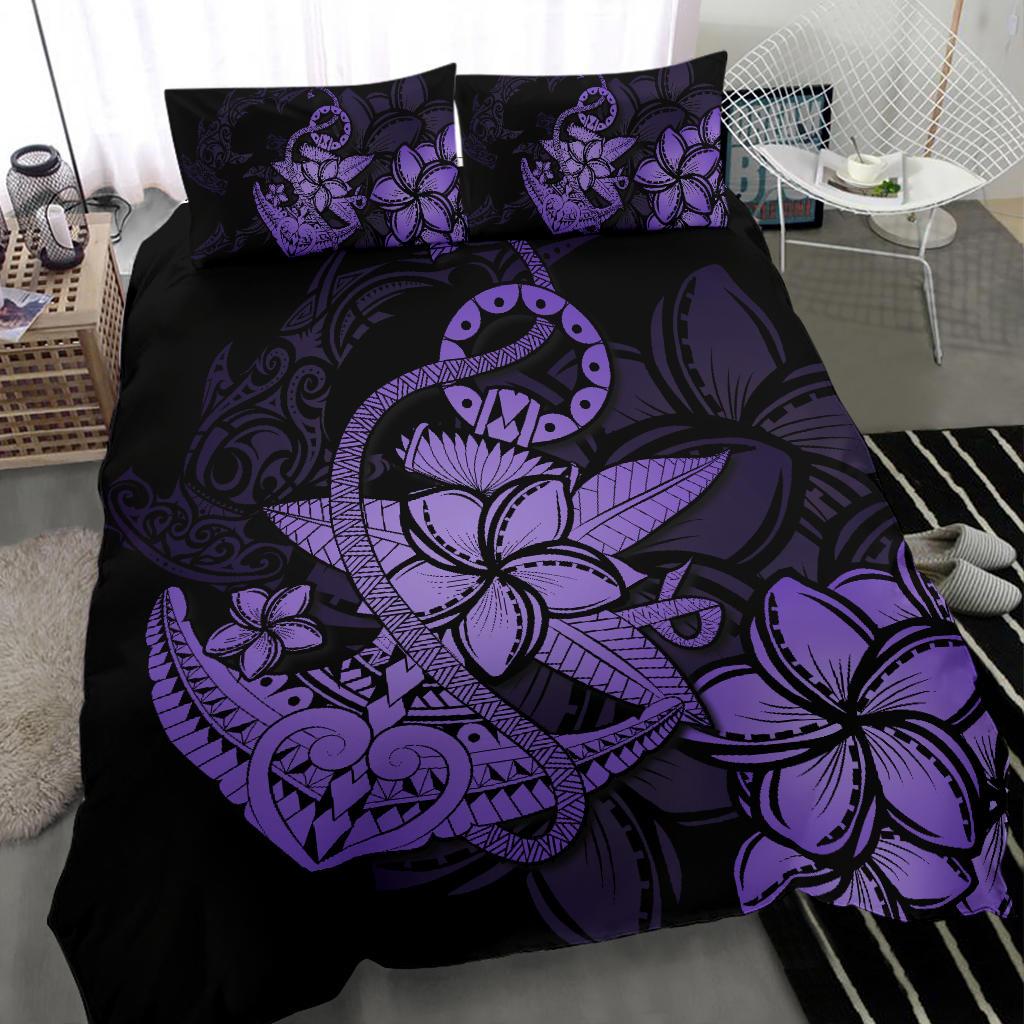 Hawaiian Anchor Plumeria Hamerhead Shark Polynesian Bedding Set - Purple - Polynesian Pride