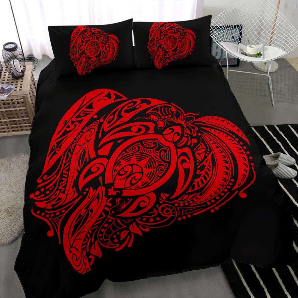 Hawaiian Turtle Hibiscus Polynesian Bedding Set Simple Red - Polynesian Pride