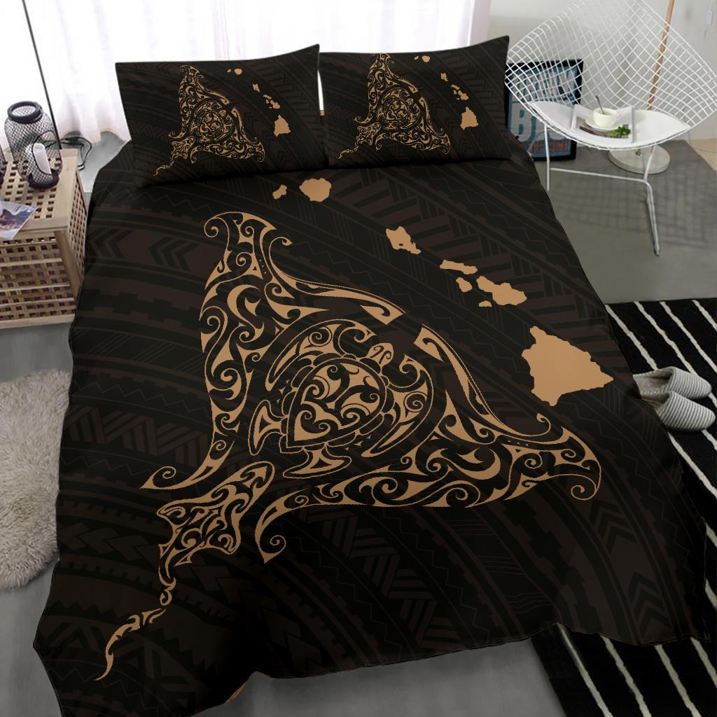 Hawaiian Map Rays Turtle Polynesian Bedding Set - Gold - Polynesian Pride