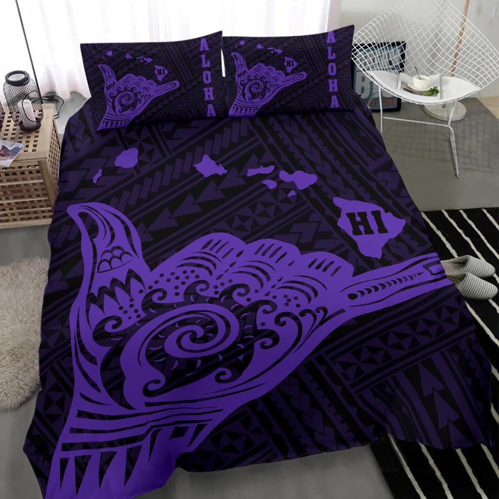 Hawaiian Shaka Aloha Map Polynesian Bedding Set Purple - Polynesian Pride