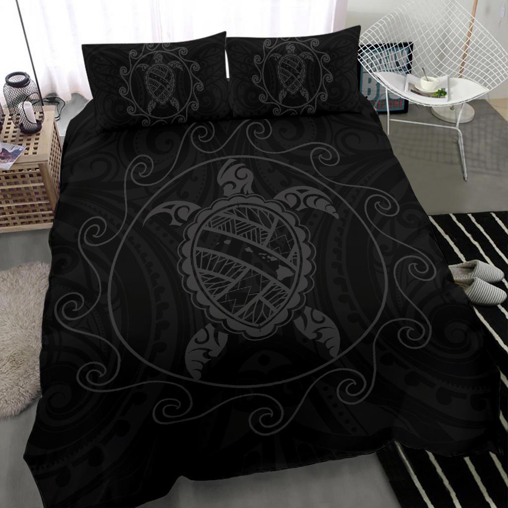 Hawaiian Map Turtle Wave Polynesian Bedding Set Gray - Polynesian Pride