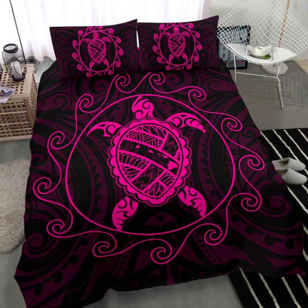 Hawaiian Map Turtle Wave Polynesian Bedding Set Pink - Polynesian Pride
