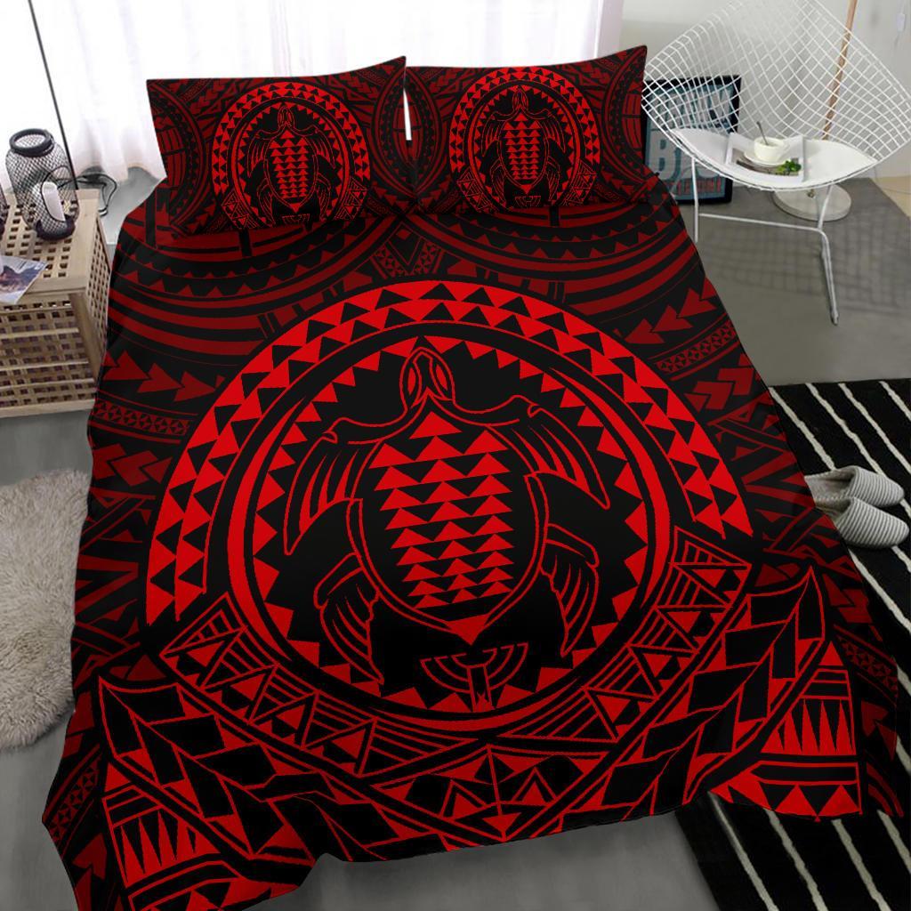Hawaiian Kakau Honu Arc Red Polynesian Bedding Set - Polynesian Pride