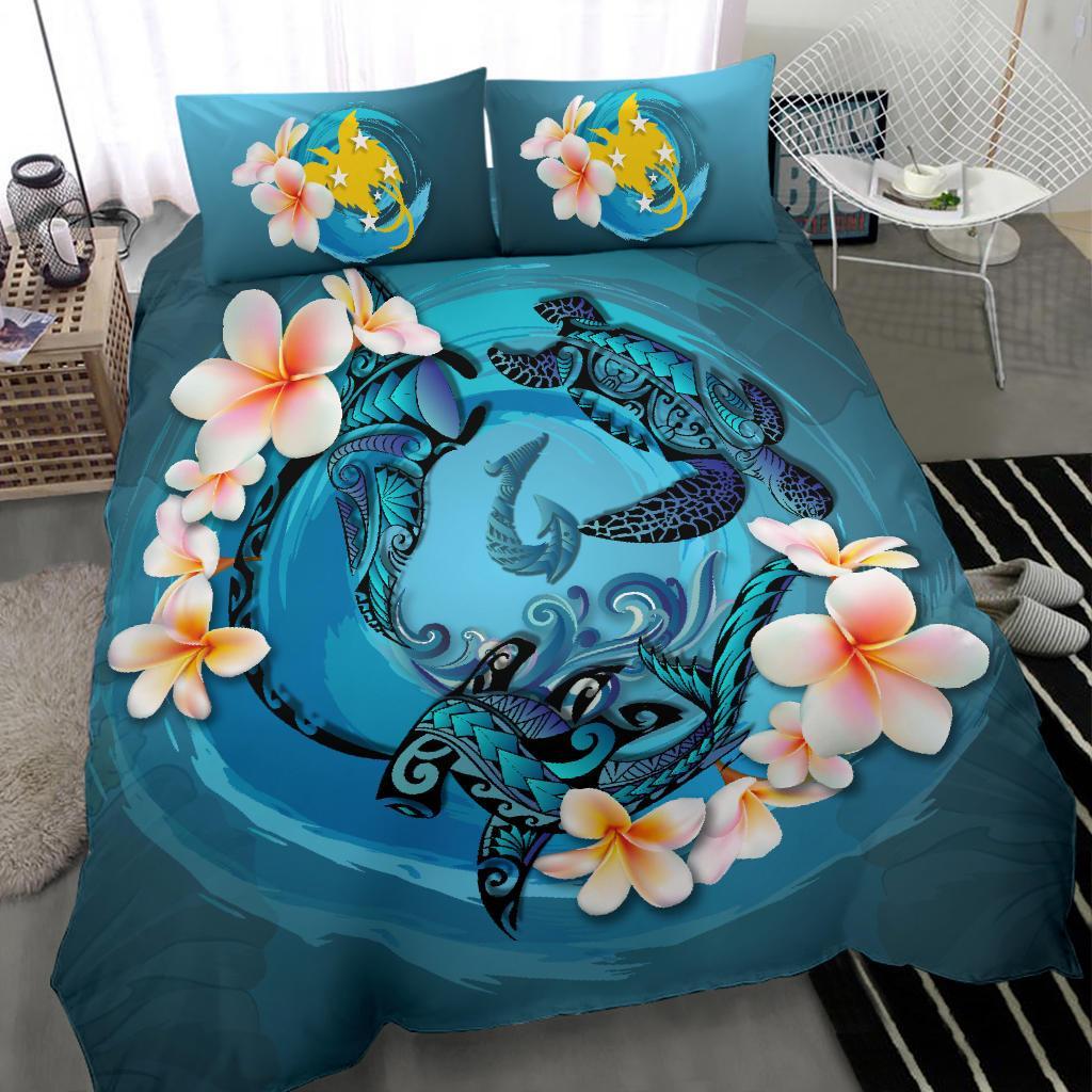 Polynesian Duvet Cover Set - Papua New Guinea Bedding Set Blue Plumeria Animal Tattoo - Polynesian Pride