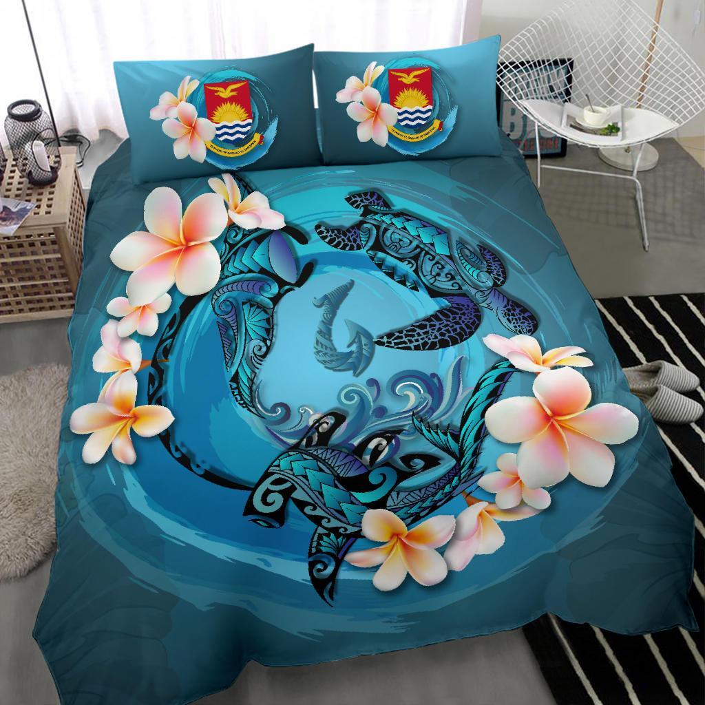 Polynesian Duvet Cover Set - Kiribati Bedding Set Blue Plumeria Animal Tattoo - Polynesian Pride