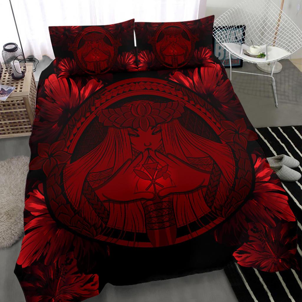 Hawaiian Map Madame Pele Kanaka Polynesian Bedding Set Red - Polynesian Pride