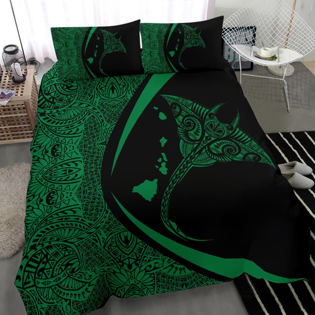 Hawaiian Map Manta Ray Polynesian Bedding Set - Green - Circle Style - Polynesian Pride