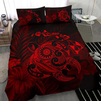 Hawaiian Map Turtle Tattoo Hibiscus Plumeria Polynesian Bedding Set - Red - Polynesian Pride