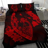 Hawaiian Fish Hook Hibiscus Banzai Surfing Polynesian Bedding Set Red - Polynesian Pride