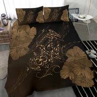 Hawaiian Hibiscus Dolphin Manta Ray Turtle Polynesian Bedding Set Waves Gold - Polynesian Pride