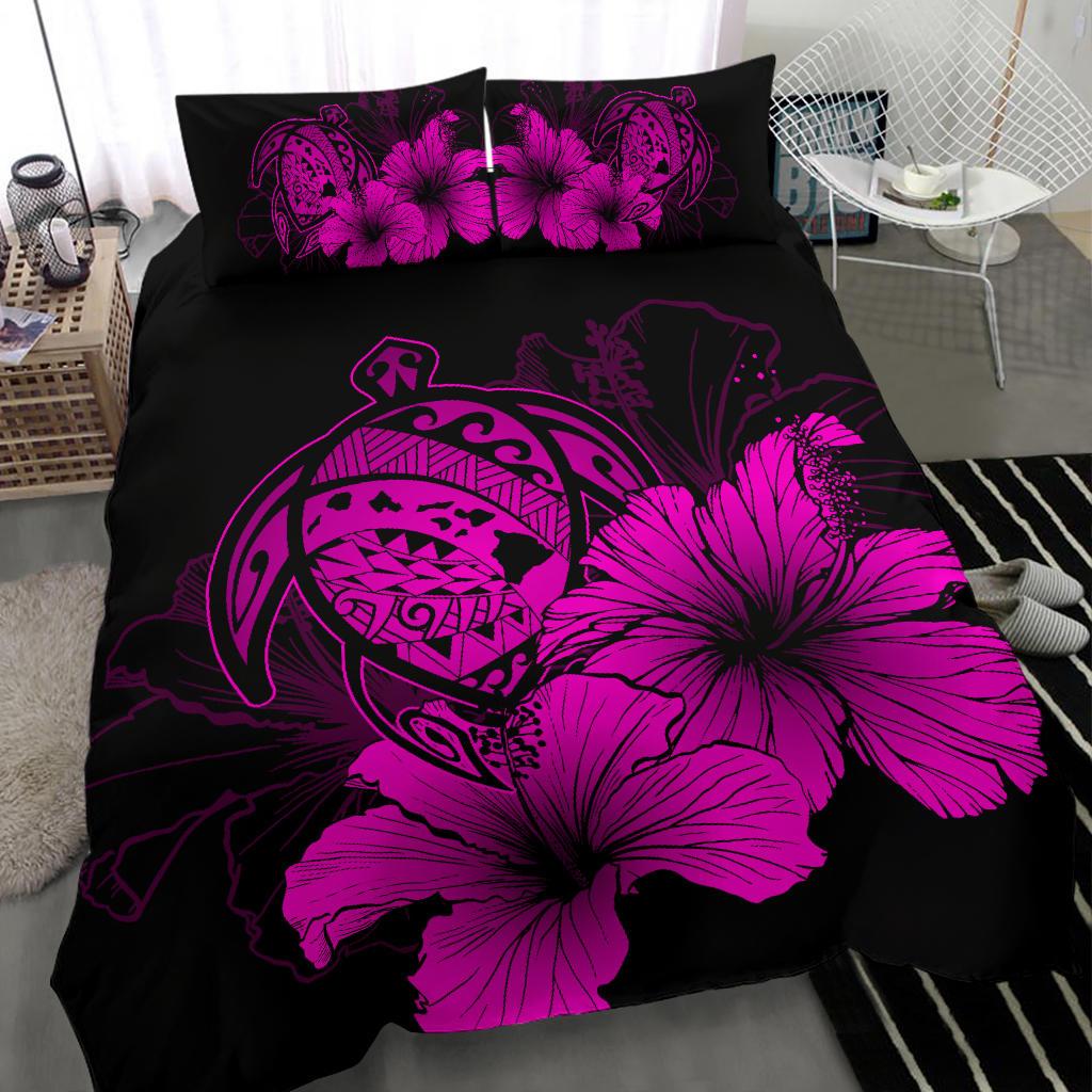 Hawaiian Map Hibiscus Turtle Polynesian Bedding Set - Pink - Polynesian Pride