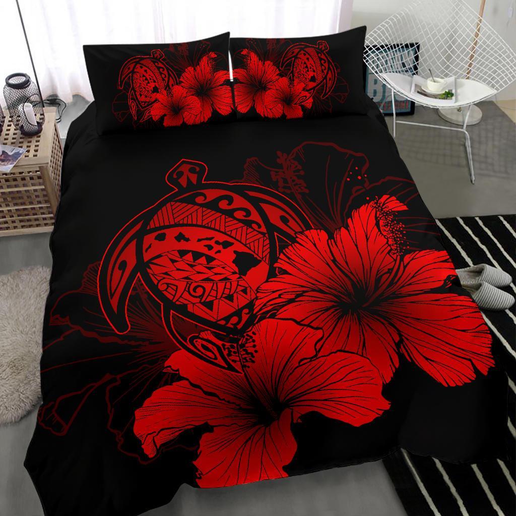 Hawaiian Map Hibiscus Turtle Polynesian Bedding Set - Red - Polynesian Pride
