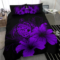 Hawaiian Map Turtle Hibiscus Polynesian Bedding Set - Purple - Polynesian Pride