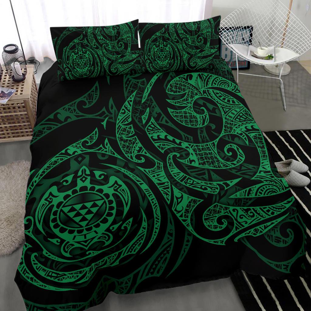 Polynesian Bedding Set - Hawaii Duvet Cover Set Green Turtle Tribal - Polynesian Pride