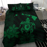Hawaiian Map Turtle Plumeria Hibiscus Fish Hook Polynesian Bedding Set Green - Polynesian Pride