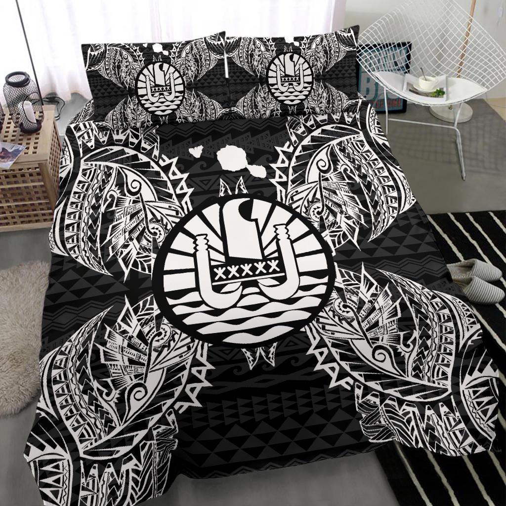 Polynesian Bedding Set - French Polynesia Duvet Cover Set Map Black - Polynesian Pride