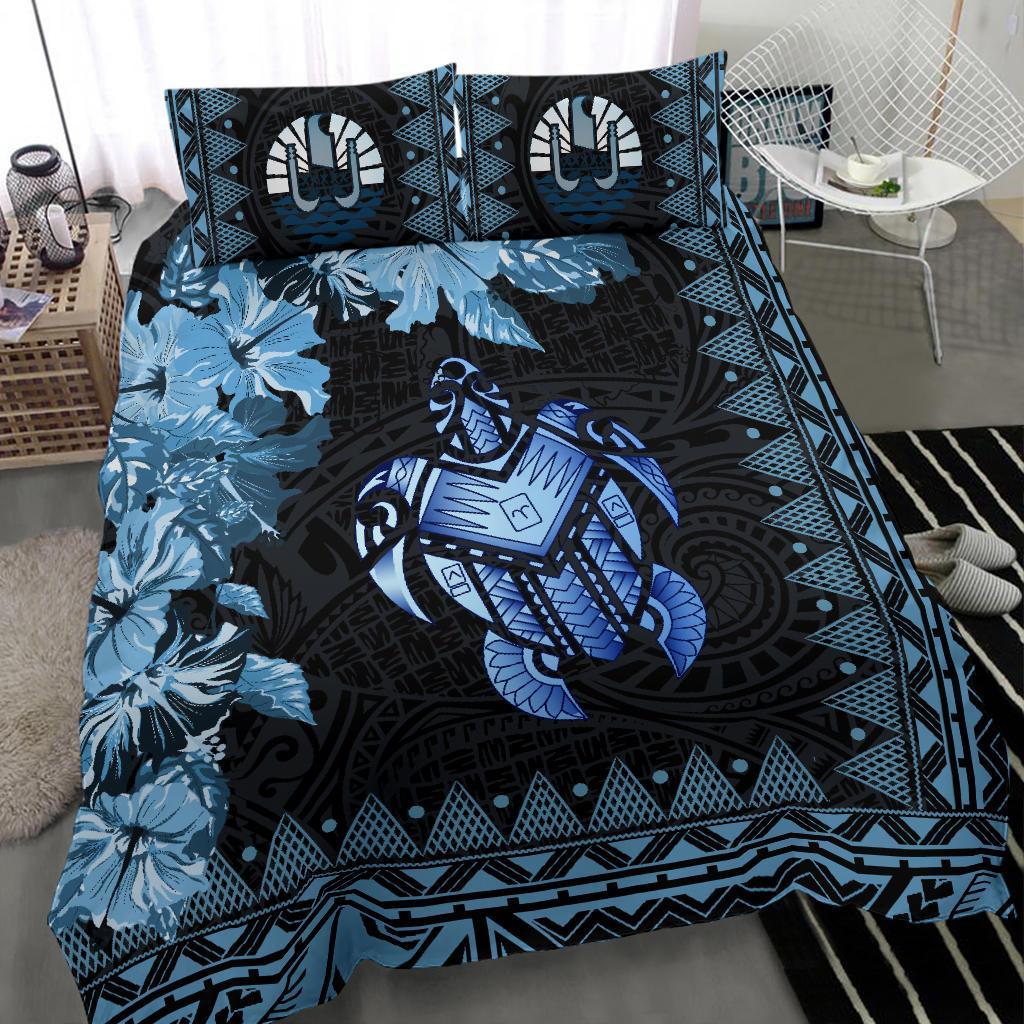 Polynesian Duvet Cover Set - Tahiti Bedding Set Turtle Hibiscus Blue - Polynesian Pride