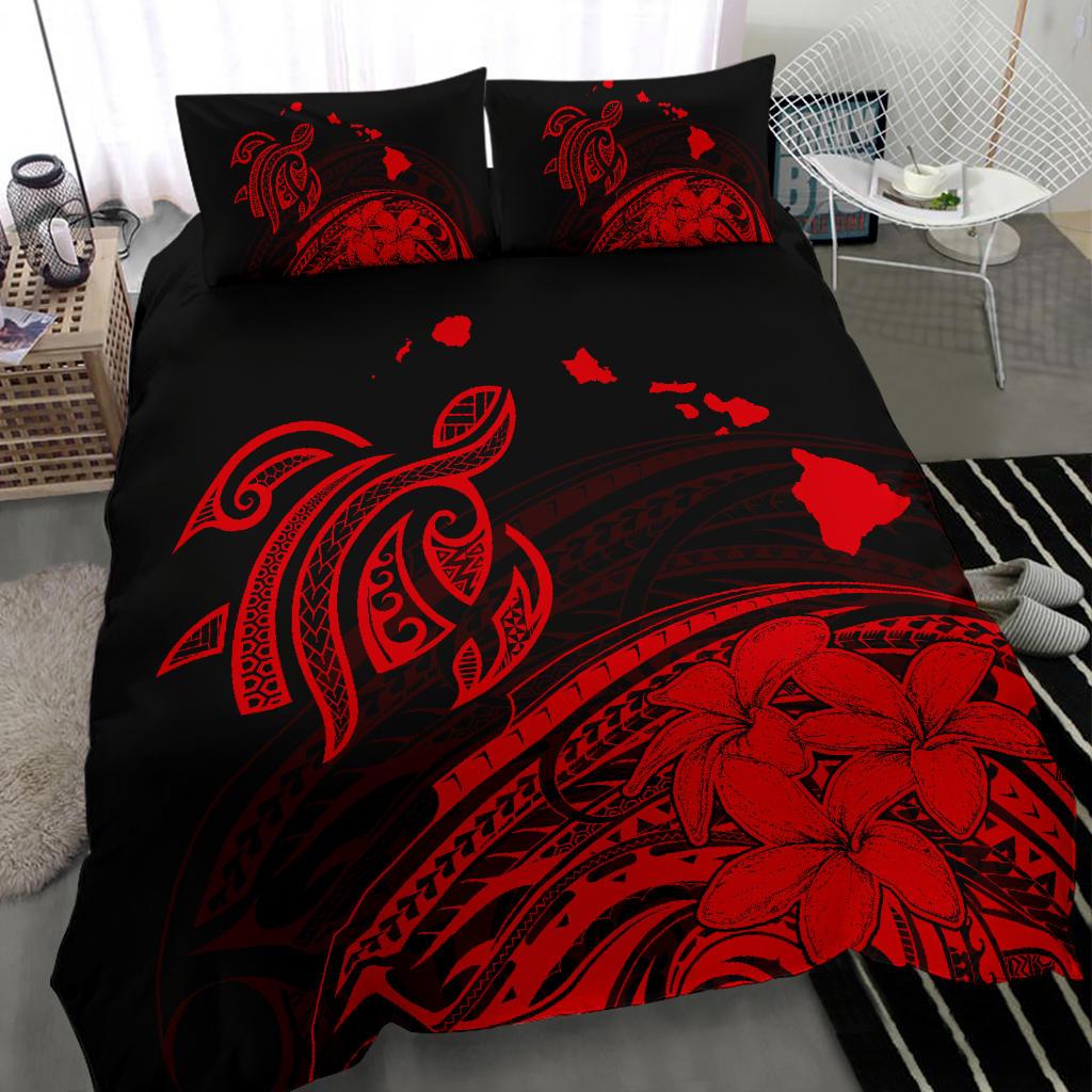 Hawaiian Map Turtle Plumeria Polynesian Bedding Set Red - Polynesian Pride