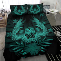 Hawaiian Owl Hibiscus Plumeria Polynesian Bedding Set - Turquoise - Polynesian Pride