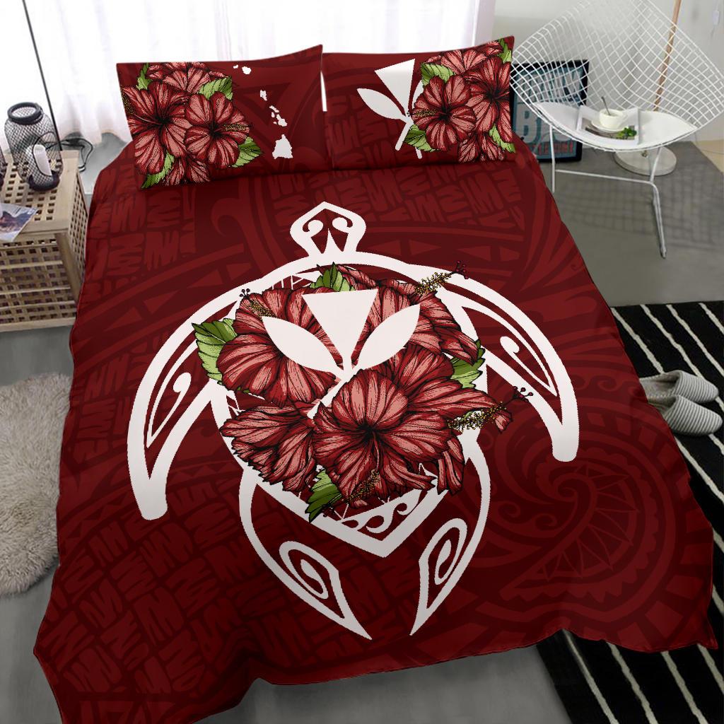 Hawaii Bedding Set - Hawaii Turtle Hibiscus Polynesian Bedding Set - Red Four - Polynesian Pride