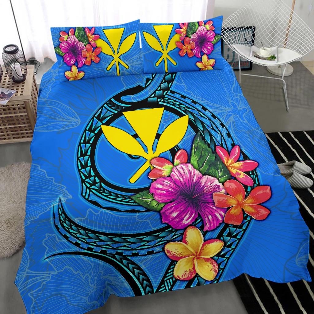 Polynesian Bedding Set - Hawaii Duvet Cover Set Floral With Seal Neon Blue - Polynesian Pride