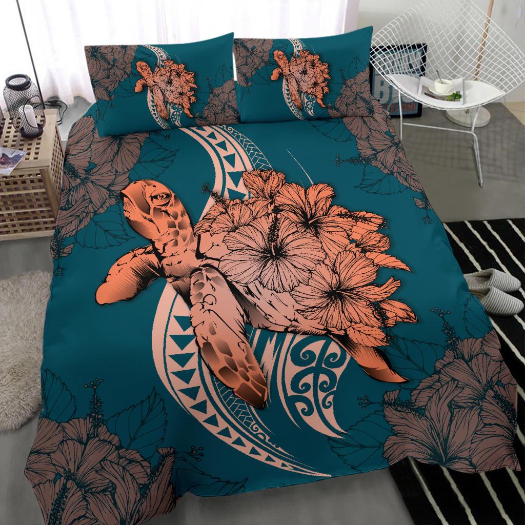 Hawaii Bedding Set - Hawaii Polynesian Turtle Hibiscus Bedding Set - Orange - Polynesian Pride