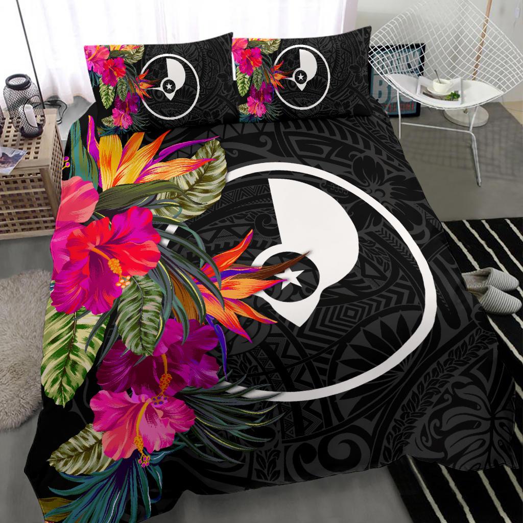Yap Bedding Set - Polynesian Hibiscus Pattern Black - Polynesian Pride