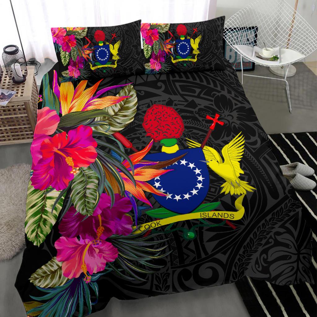 Cook Islands Bedding Set - Polynesian Hibiscus Pattern Black - Polynesian Pride