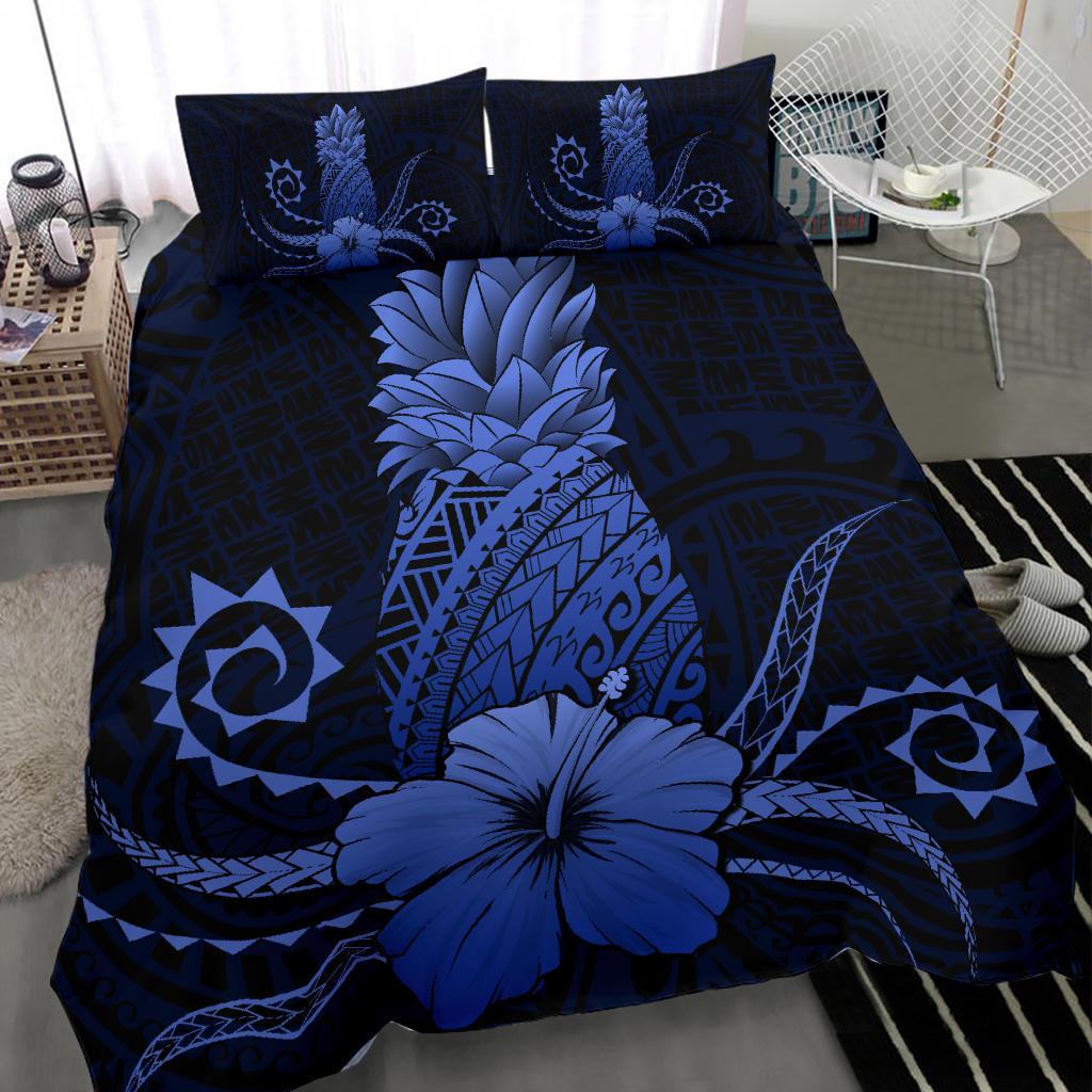 Hawaii Polynesian Pineapple Hibiscus Bedding Set - Zela Style Blue - Polynesian Pride