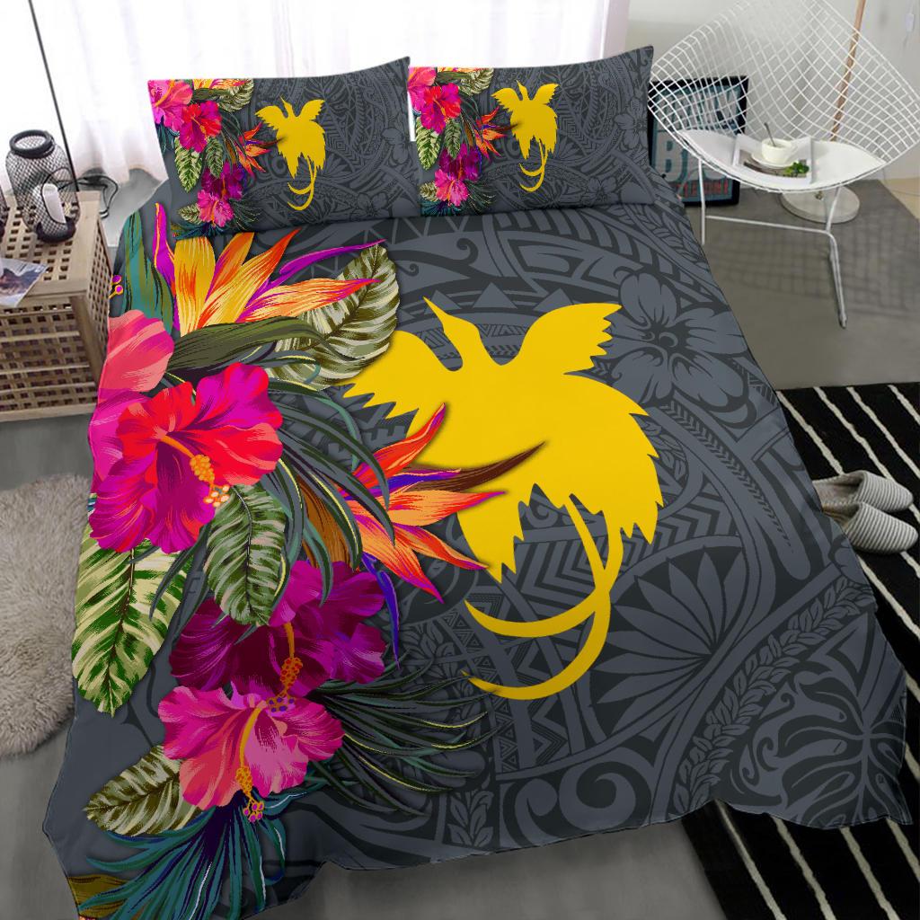 Papua New Guinea Bedding Set - Hibiscus Polynesian Pattern Gray Version - Polynesian Pride
