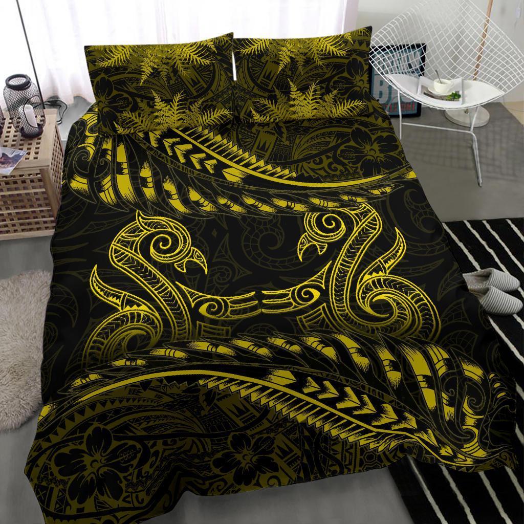 New Zealand Bedding Set Yellow Manaia Maori - Silver Fern Duvet Cover - Polynesian Pride