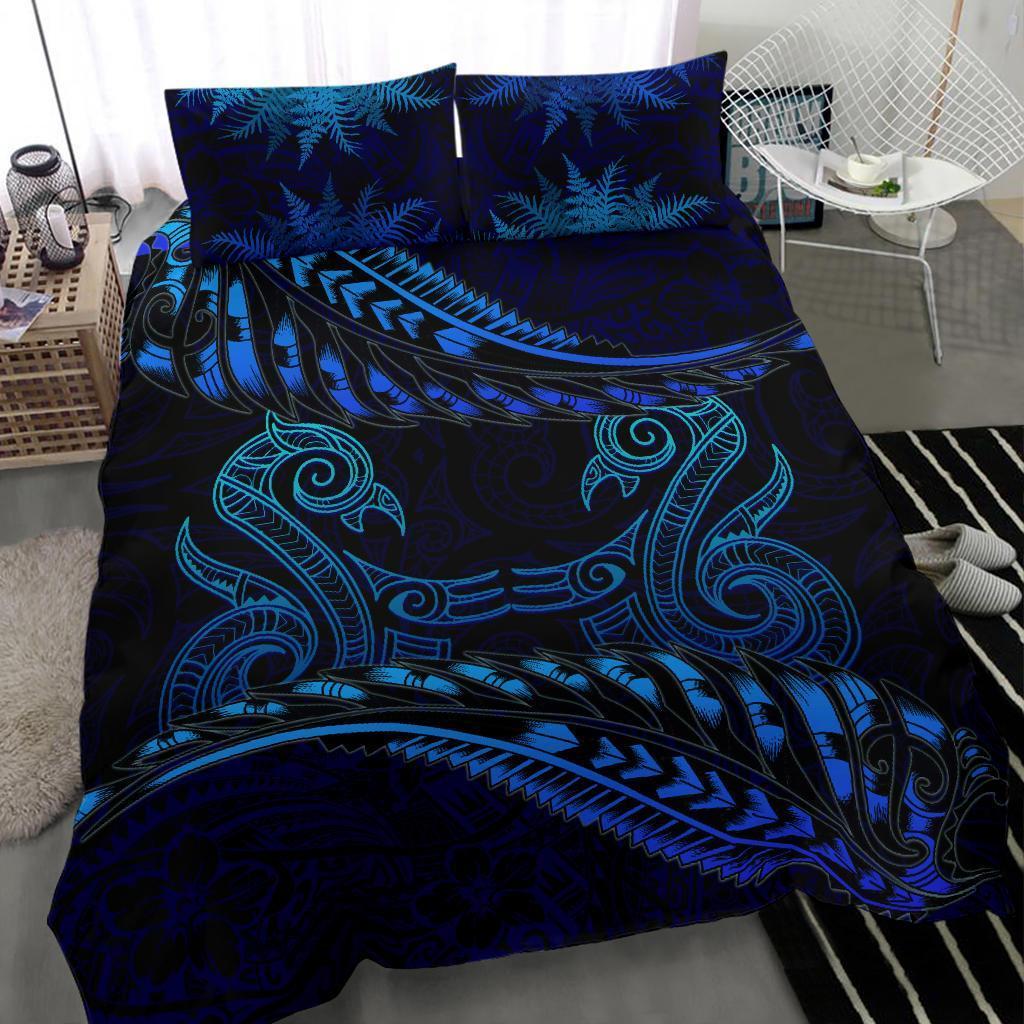 Aotearoa Bedding Set Blue Maori Manaia With Silver Fern - Polynesian Pride