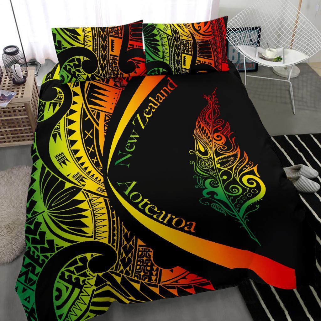 Light Silver Fern Maori Bedding Set Circle Style, Rasta - Polynesian Pride