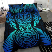 Maori Face Fern New Zealand Bedding Set Blue - Polynesian Pride
