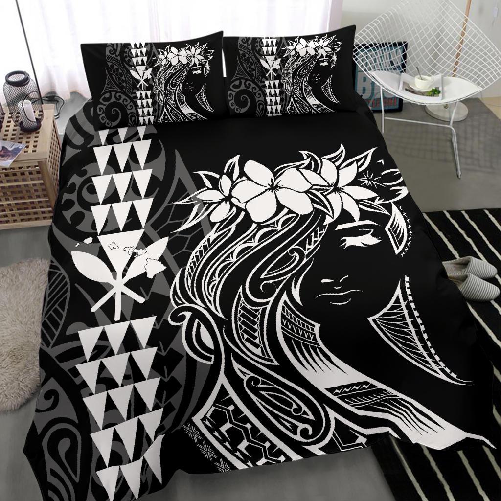 Hawaii Map Kanaka Polynesian Hula Girl Bedding Set - White - Polynesian Pride