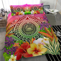 American Samoa Polynesian Bedding Set - Manta Ray Tropical Flowers - Polynesian Pride