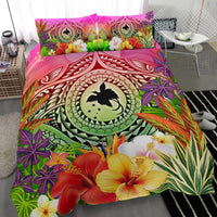 Papua New Guinea Polynesian Bedding Set - Manta Ray Tropical Flowers - Polynesian Pride