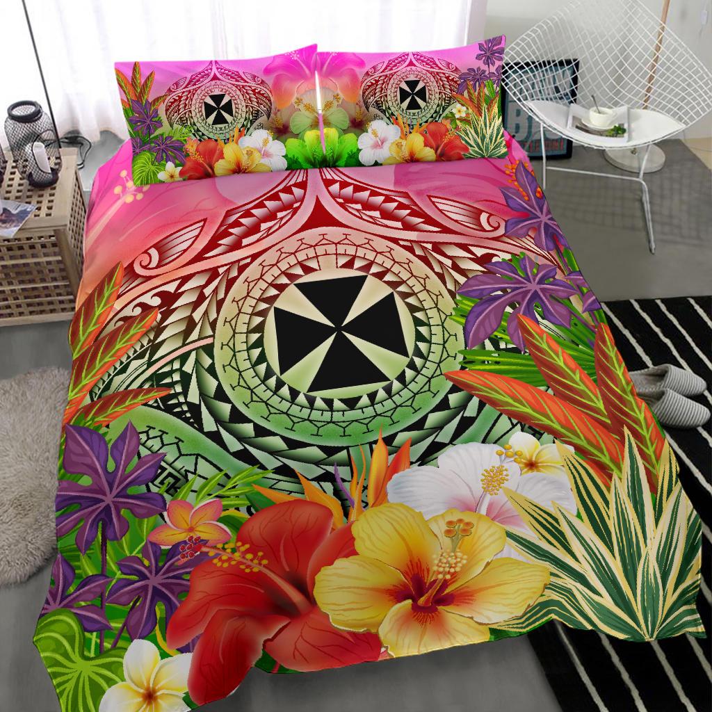 Wallis And Futuna Polynesian Bedding Set - Manta Ray Tropical Flowers - Polynesian Pride