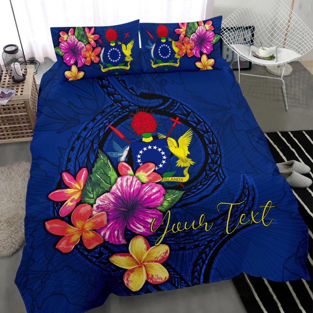 Polynesian Custom Personalised Bedding Set - Cook Islands Duvet Cover Set Floral With Seal Blue - Polynesian Pride