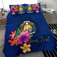 Polynesian Custom Personalised Bedding Set - Nauru Duvet Cover Set Floral With Seal Blue - Polynesian Pride