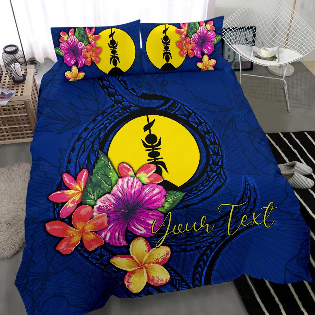 Polynesian Custom Personalised Bedding Set - New Caledonia Duvet Cover Set Floral With Seal Blue - Polynesian Pride
