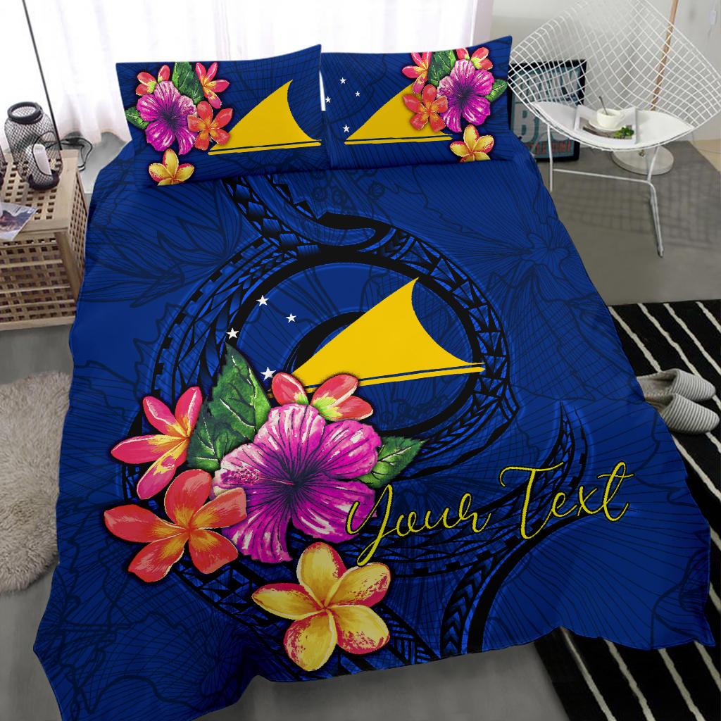 Polynesian Custom Personalised Bedding Set - Tokelau Duvet Cover Set Floral With Seal Blue - Polynesian Pride
