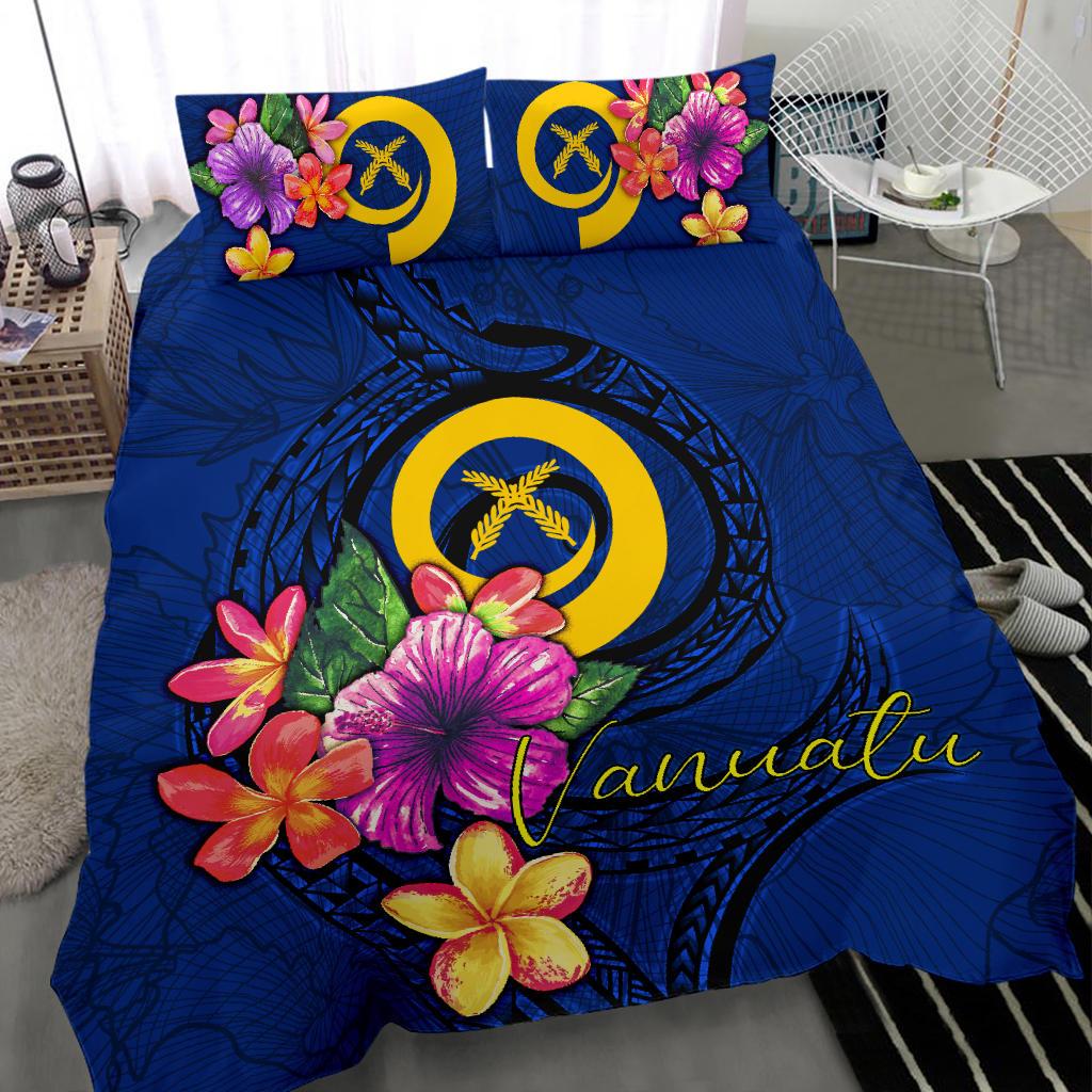 Polynesian Bedding Set - Vanuatu Duvet Cover Set Floral With Seal Blue - Polynesian Pride