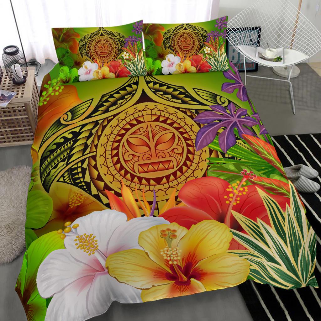 Polynesian Bedding Set - Manta Ray Tropical Flowers (Reggae) - Polynesian Pride