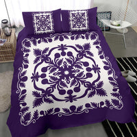 Hawaiian Bedding Set Royal Pattern - Purple And White - Polynesian Pride