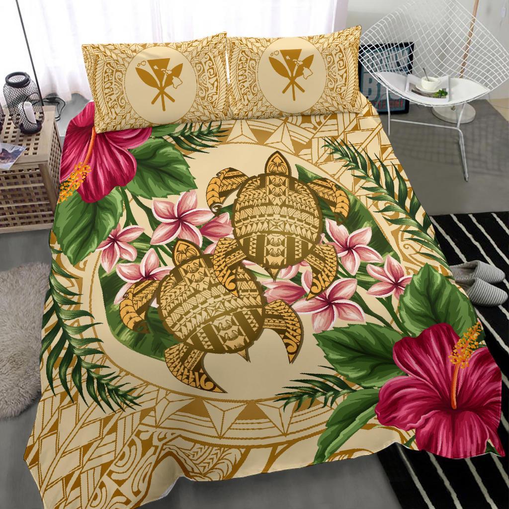 Hawaii Bedding Set - Turtle Strong Pattern Hibiscus Plumeria AH - Polynesian Pride