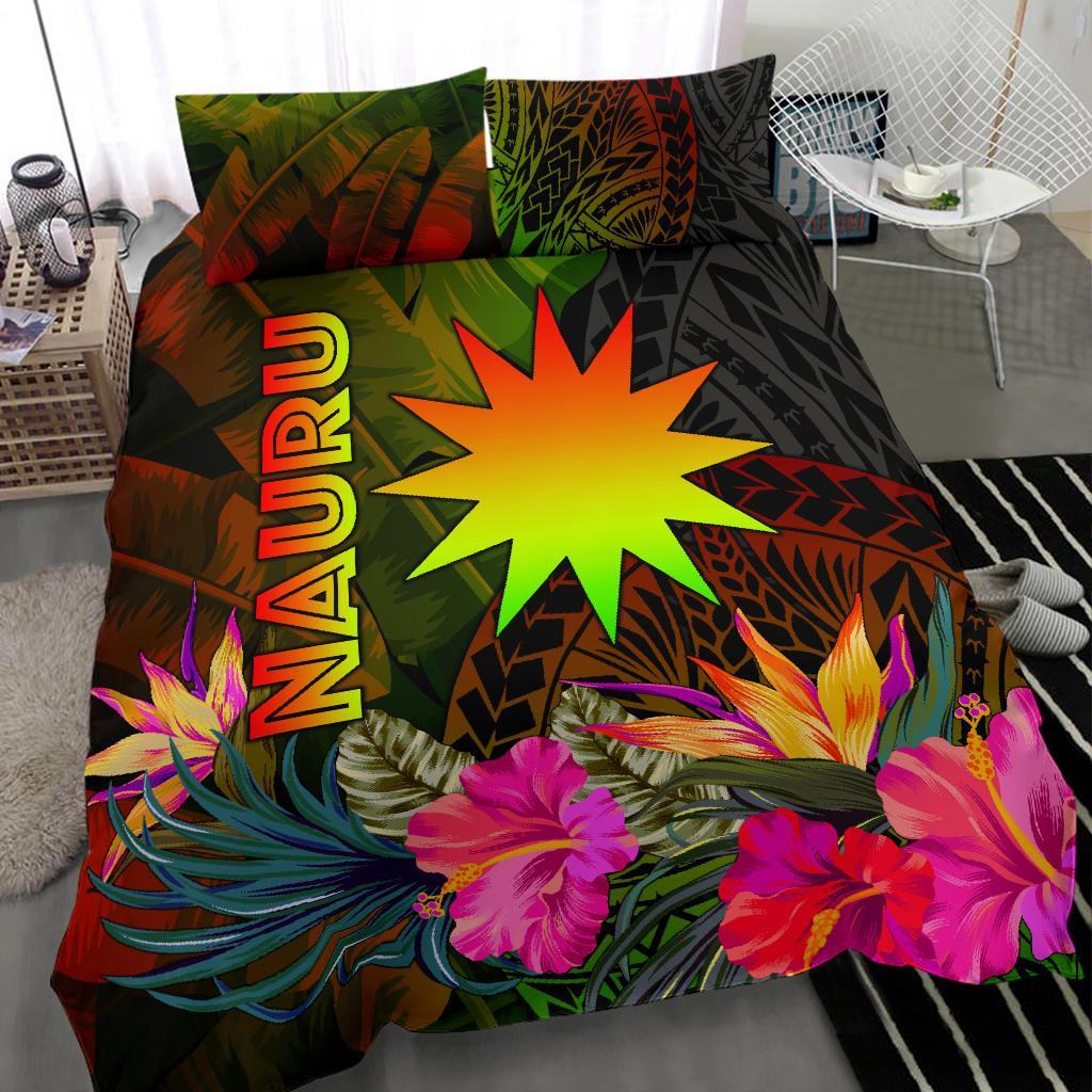 Nauru Polynesian Bedding Set - Hibiscus and Banana Leaves - Polynesian Pride